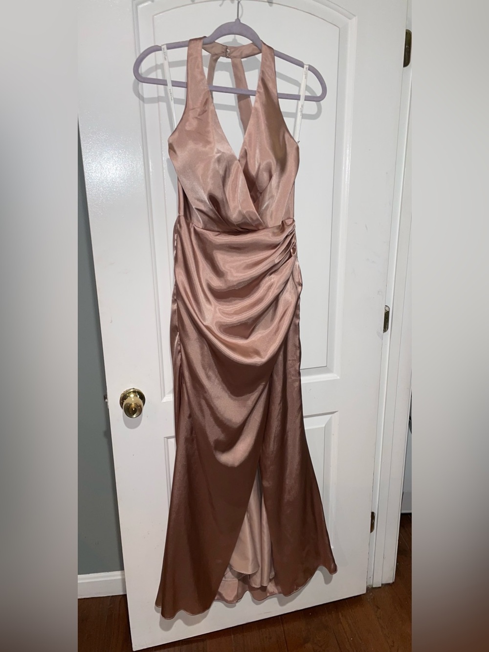 New! Galina Signature x David’s Bridal Charmeuse Halter Maxi Dress Sand 🎀 6 NWT! - Picture 6 of 15